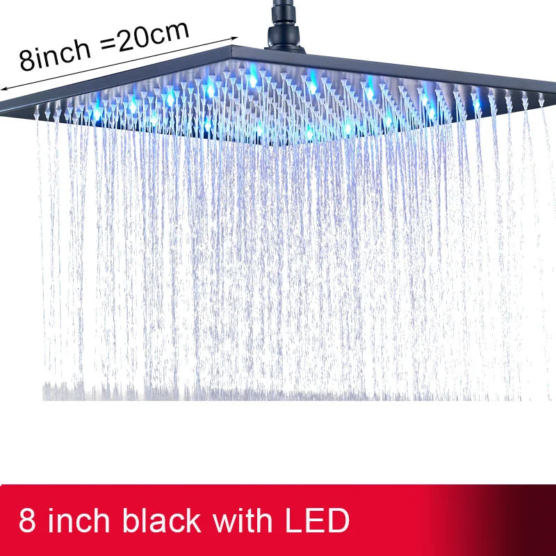 DecorBites™ 16" Square LED Light Rainfall Shower Head - Color Changing Brass Showerhead