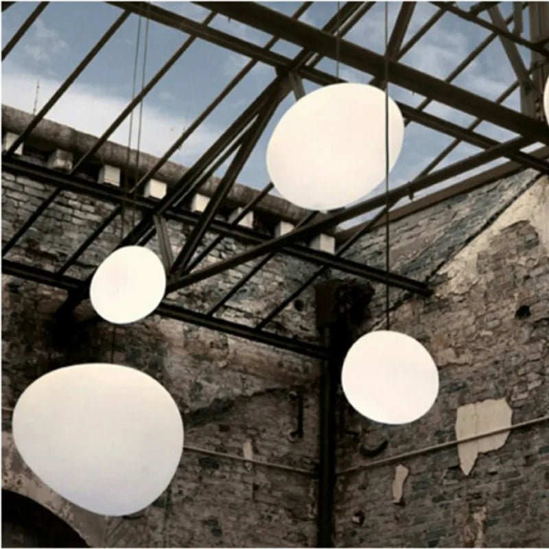 DecorBites™ Gregg Glass Suspension Light - White LED Cobblestone Pendant for Villa Staircase & Shop
