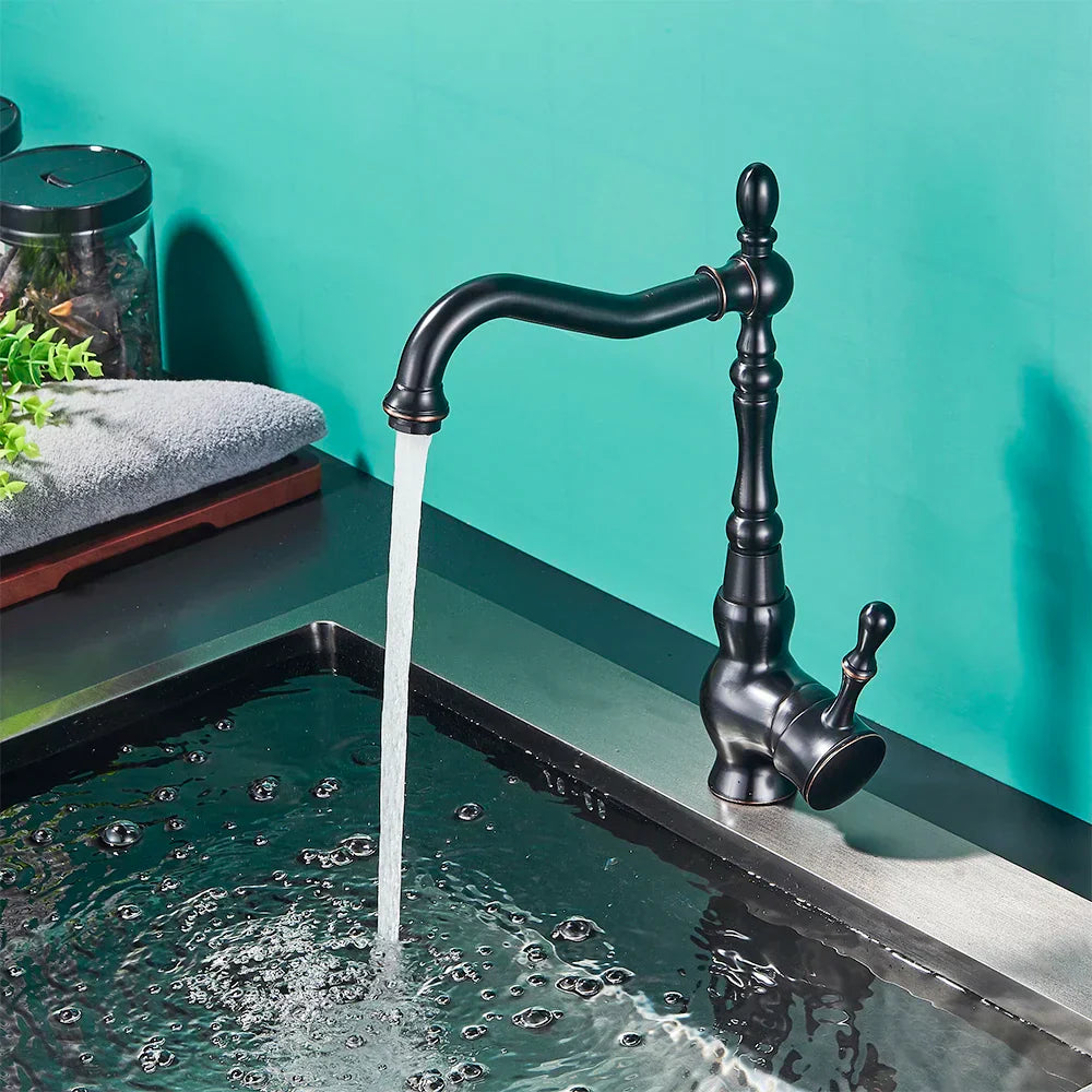 DecorBites™ Black Brass Faucet Single Handle 360 Rotate Basin Sink Mixer Taps