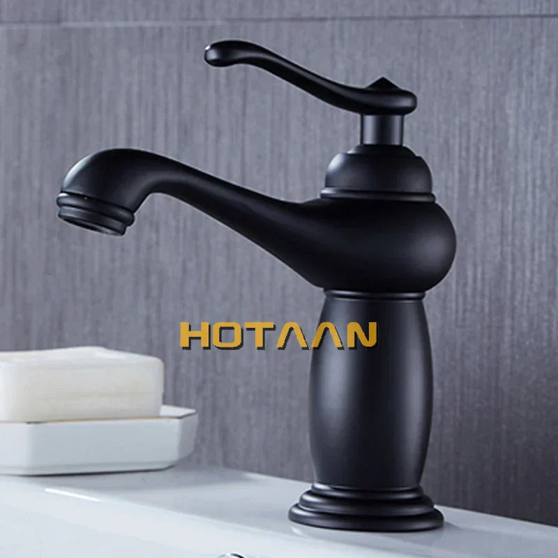DecorBites™ Black Brass Bathroom Basin Faucet with Ceramic Mixer Tap