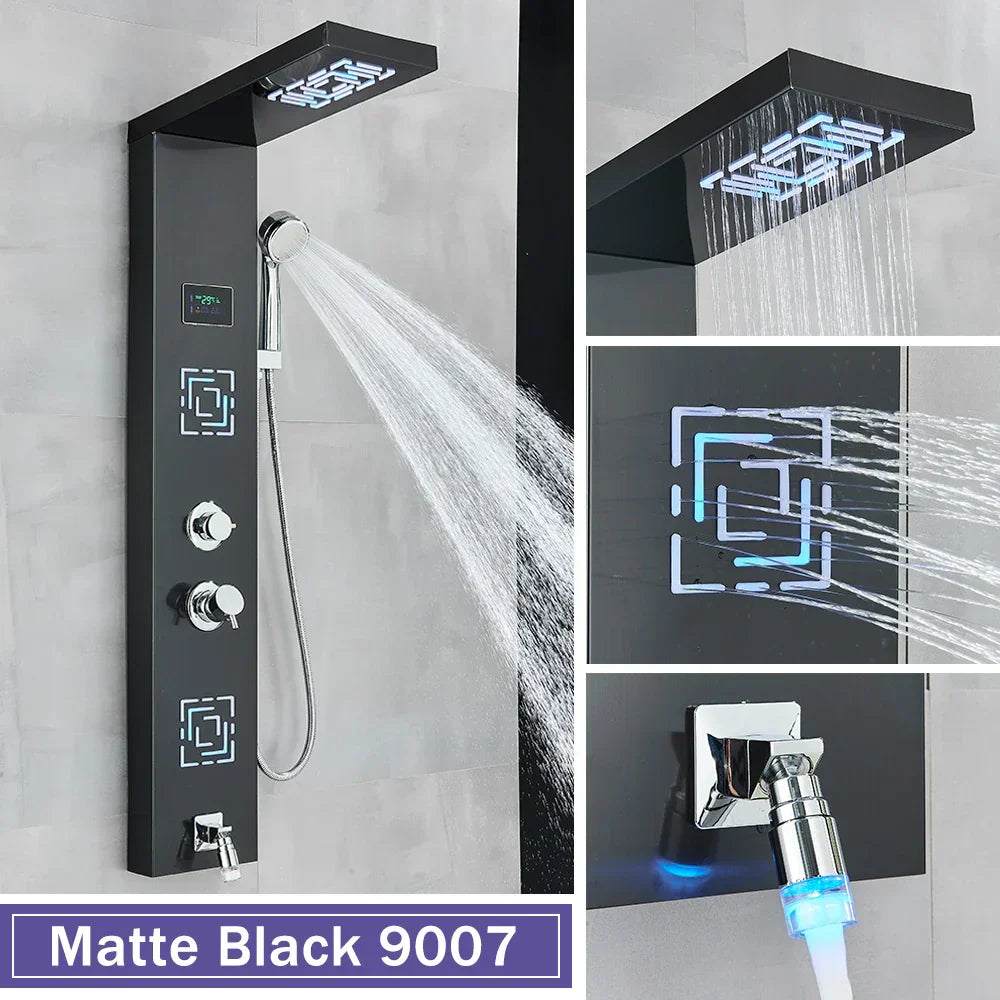 لوح دش DecorBites™ LCD أسود LED مطري مع 5 رشاشات تدليك يثبت على الحائط