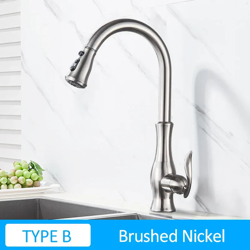 DecorBites™ Gold Swivel Spout Kitchen Faucet with Pull Down Sprayer