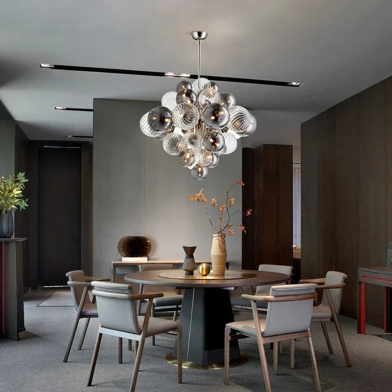 DecorBites™ Glass Globe LED Chandelier: Nordic Luxury Metal Pendant Lighting for Living Room