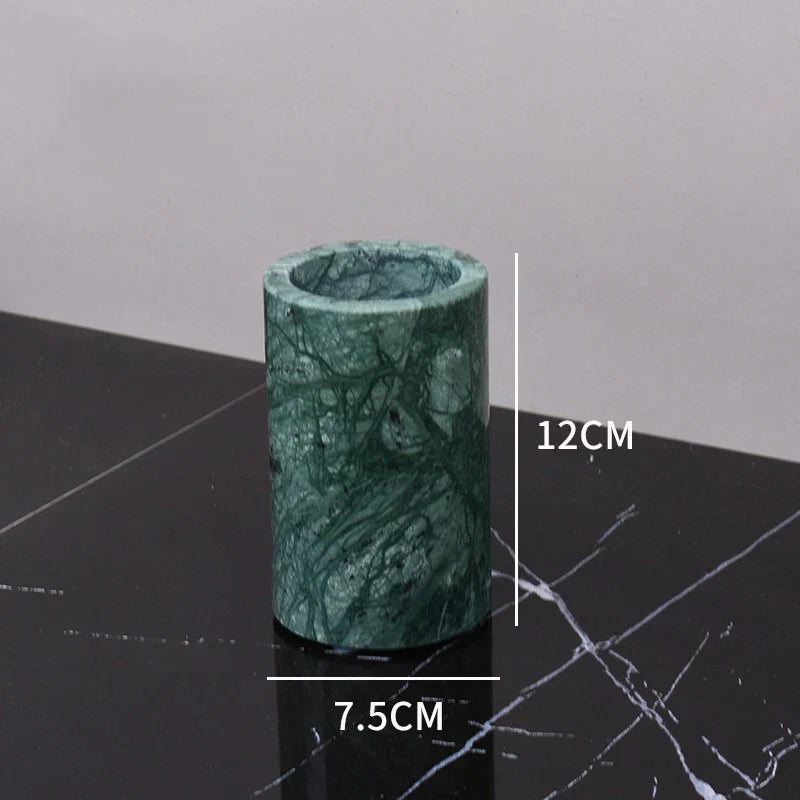 DecorBites™ Dark Green Marble Bathroom Set - Nordic Light Luxury Tray Toothbrush Holder Soap Dispenser Kit