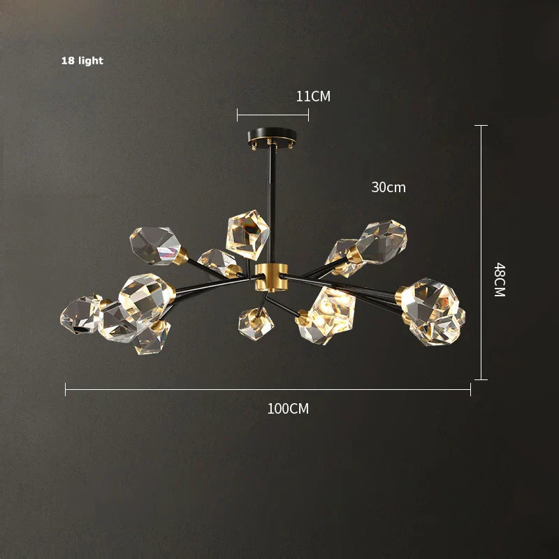 DecorBites™ Black Crystal Copper LED Chandelier for Dining Room - Art Deco Hanging Lamp