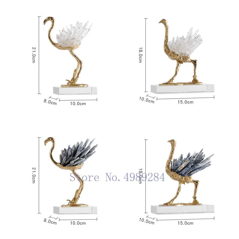 DecorBites™ طائر الكركي الذهبي النحاسي الكريستالي المصنوع يدويًا ديكور منزلي حرفي
