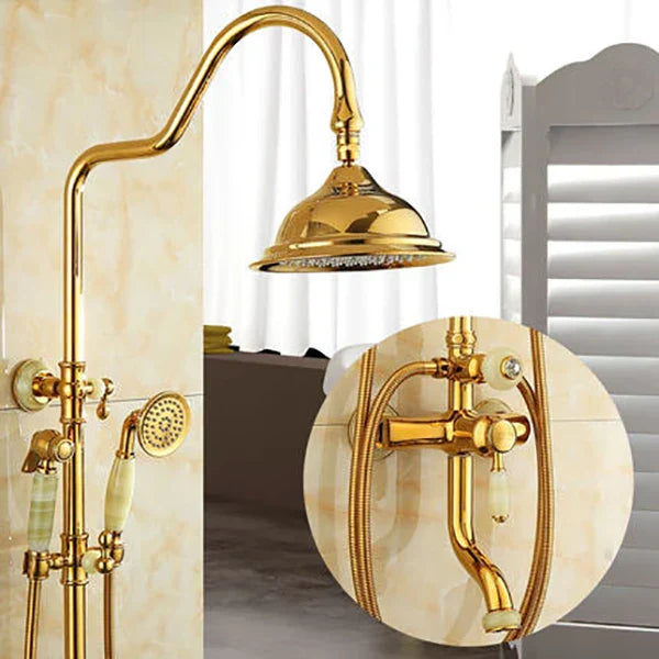 طقم دش حمام DecorBites™ نحاسي ذهبي جاد، صنبور دش مطري يدوي يثبت على الحائط