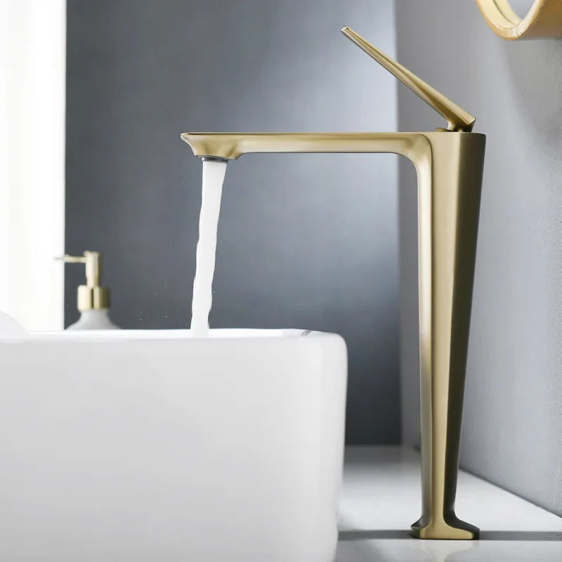 DecorBites™ Brushed Gold Basin Faucet - Hot/Cold Sink Tap - Deck Mount Mixer