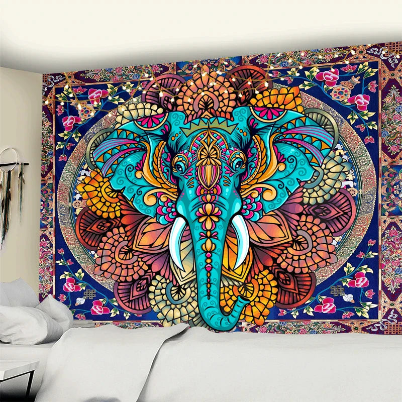 DecorBites™ Elephant Mandala Tapestry Wall Hanging for Psychedelic Hippie Home Decor