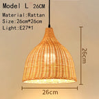Handwoven Rattan Bamboo Pendant Light in Black