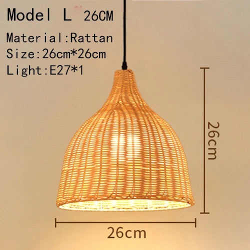 Handwoven Rattan Bamboo Pendant Light in Black