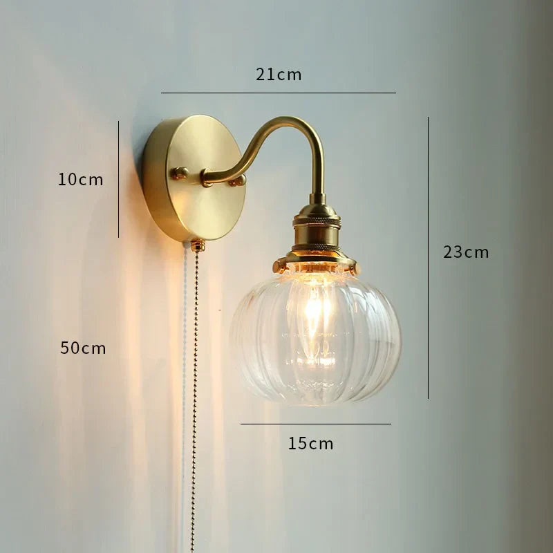 أضواء جدارية زجاجية ونحاسية LED DecorBites™ مع مفتاح بسلسلة سحب لمرآة غرفة نوم المنزل والحمام