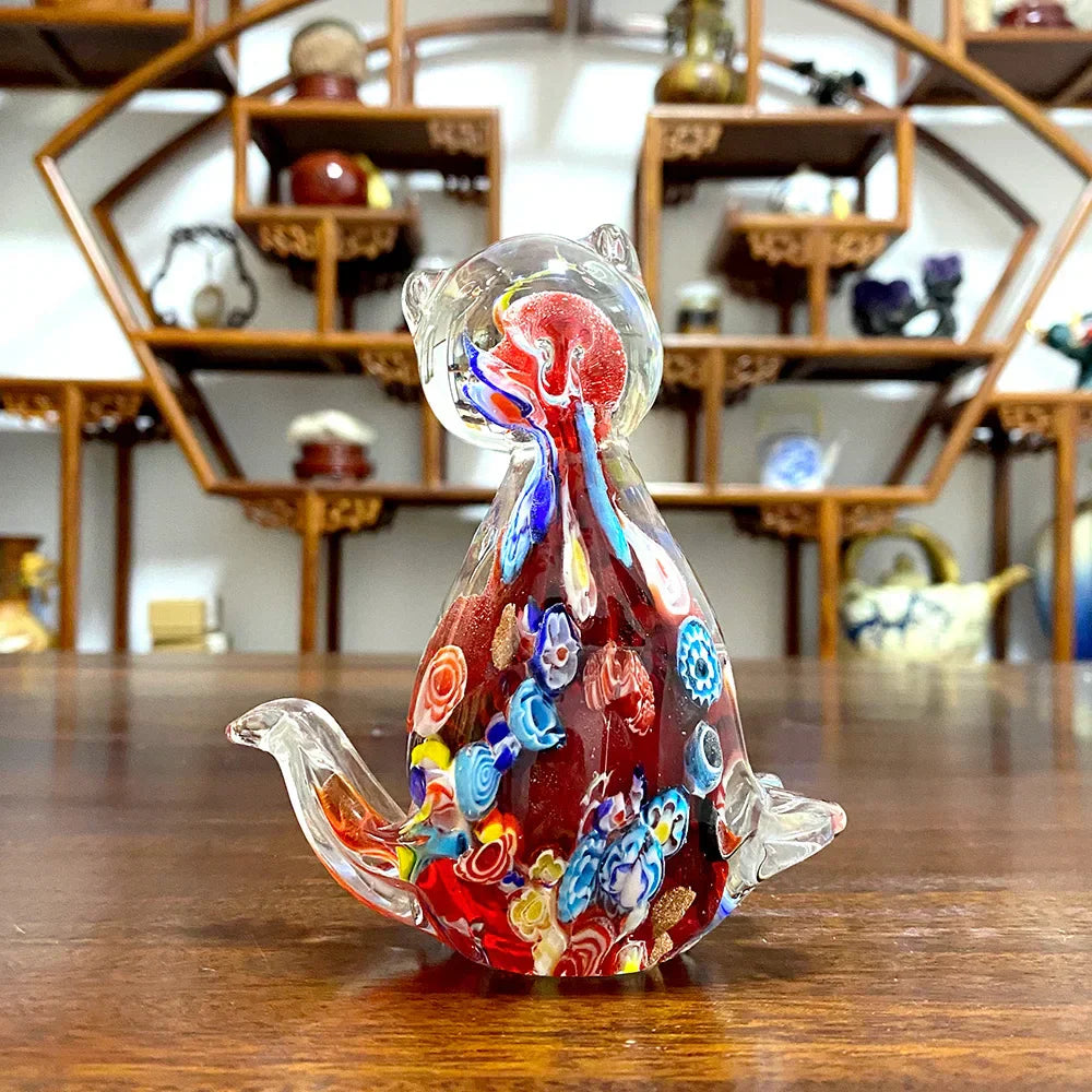 DecorBites™ Cute Cat Glass Figurine | Crystal Animal Sculpture | Home Table Decor, Kids Gift