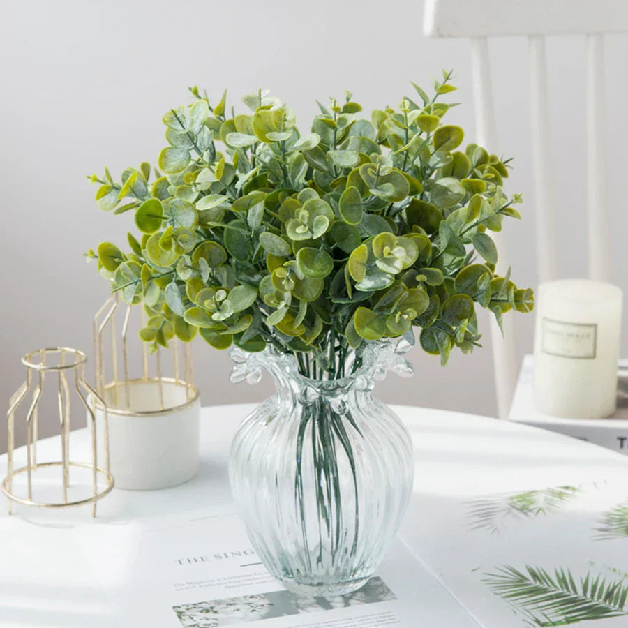 DecorBites™ Eucalyptus Leaves Vase: Artificial Plants for Home, Christmas, Wedding, Garden, Floristics