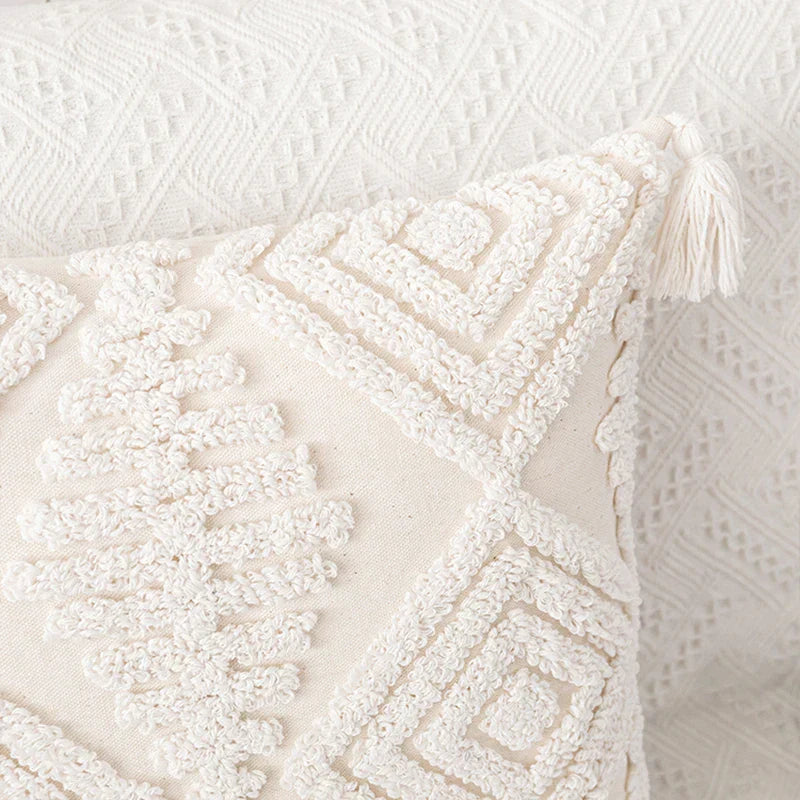 DecorBites™ Ivory Cotton Loop Tufted Cushion Cover for Home Decoration