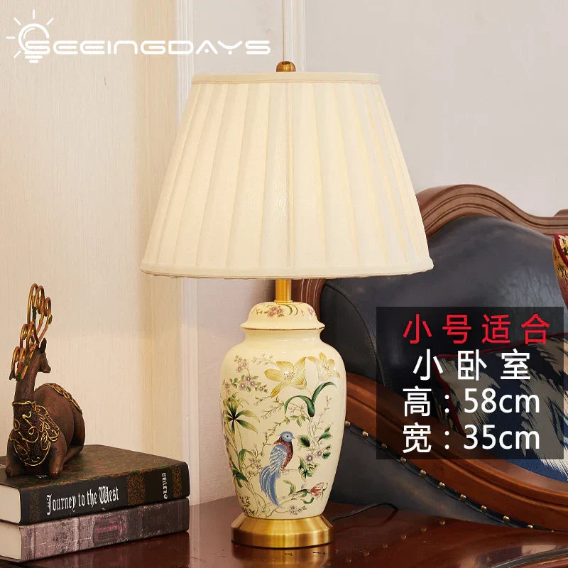 DecorBites™ Country Flower Bird Ceramic Table Lamp Modern Simple Retro Bedroom Bedside