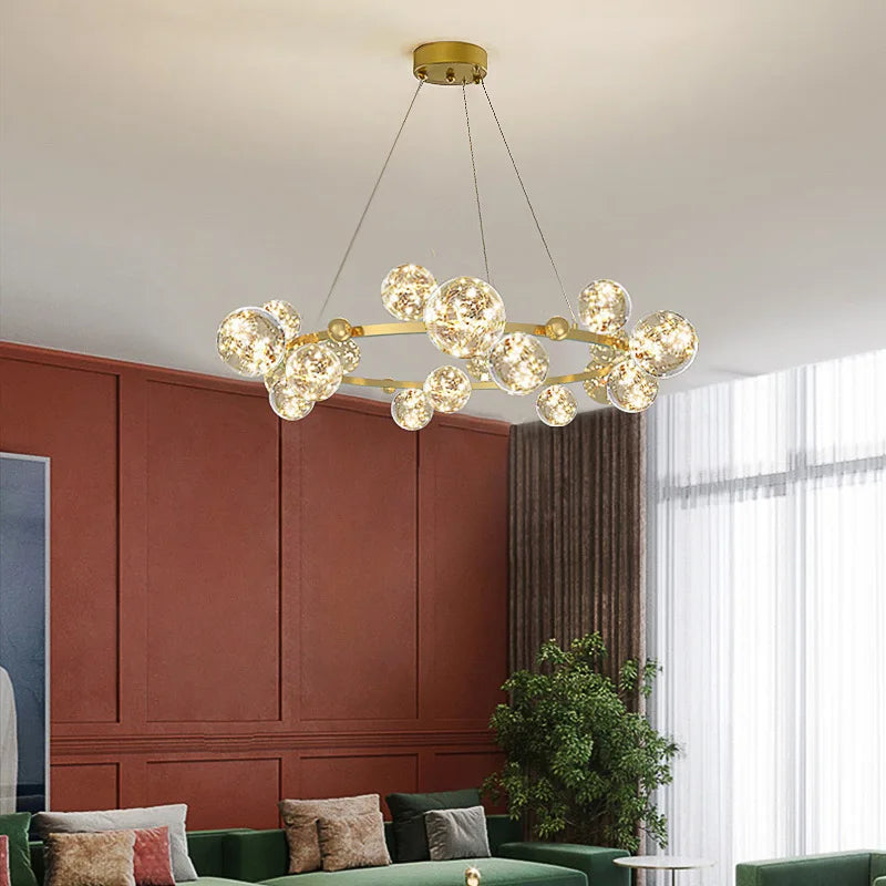 ثريا بابلز زجاجية ذهبية بإضاءة LED من DecorBites™ لغرفة الطعام والمطعم