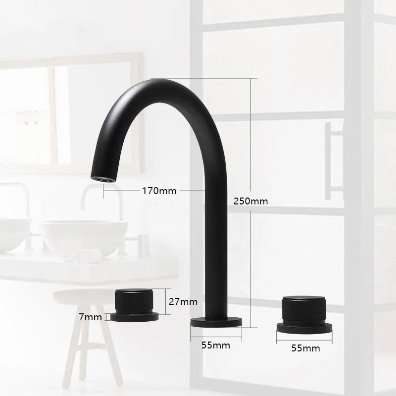 DecorBites™ Black & Brushed Gold Basin Faucets: Total Brass 3-Hole Waterfall Sink Faucet