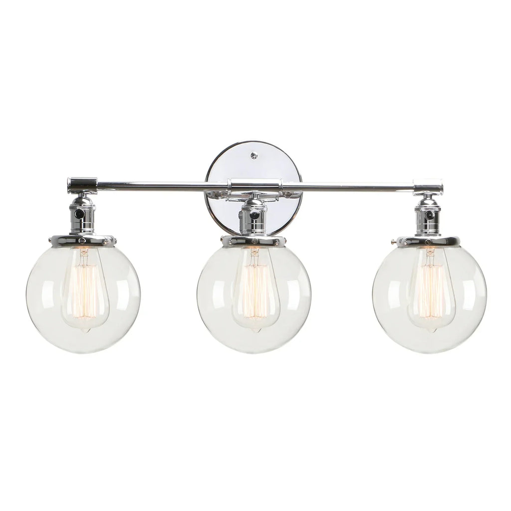 DecorBites™ Black 3-Light Wall Sconce Bathroom Vanity Fixture with Round Glass Canopy