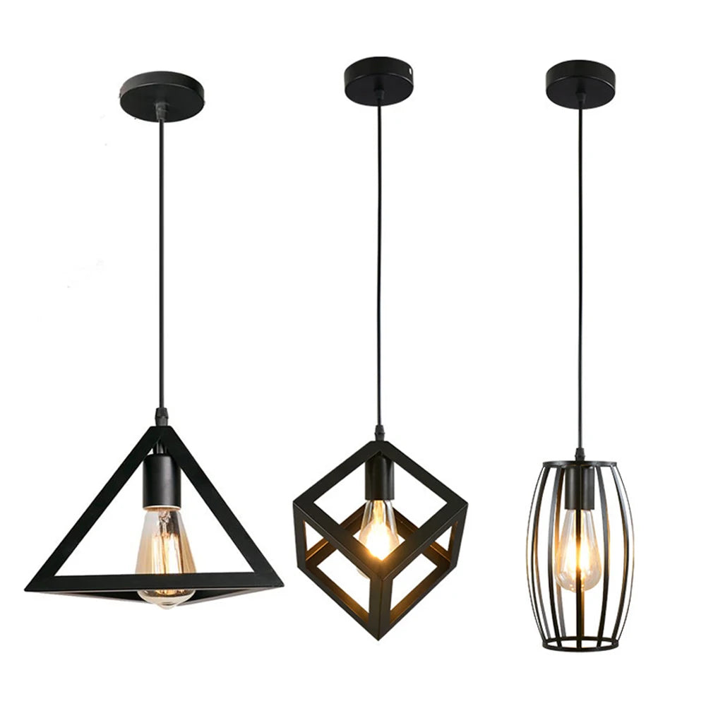Vintage Black Geometric Iron Pendant Light