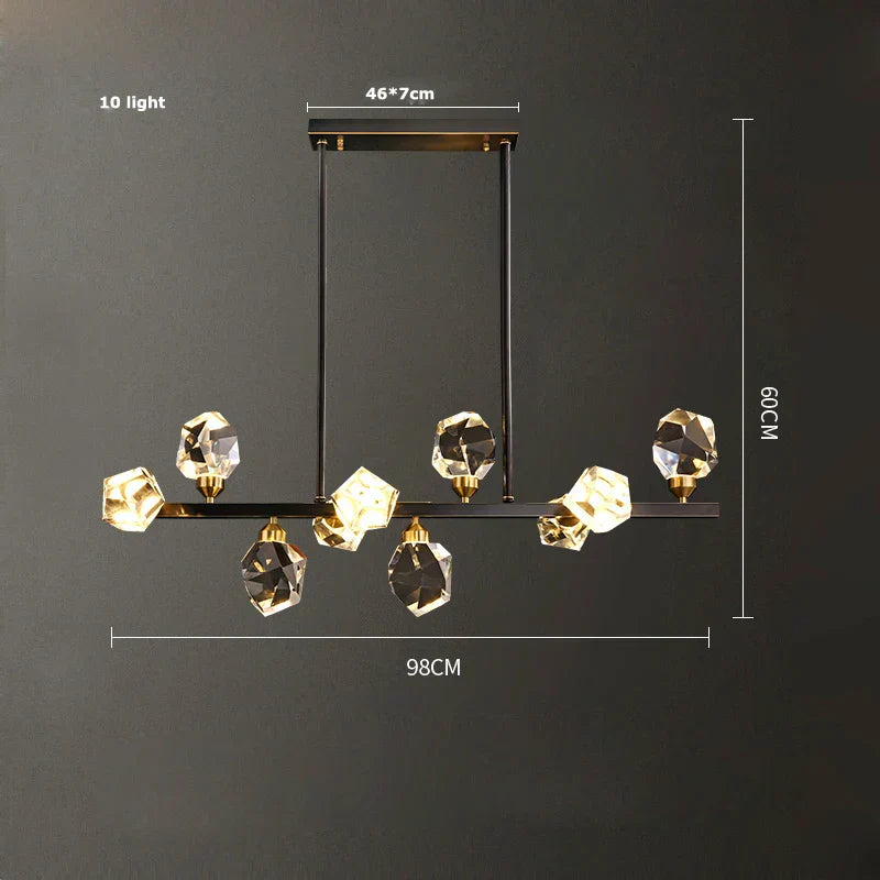 DecorBites™ Black Crystal Copper LED Chandelier for Dining Room - Art Deco Hanging Lamp
