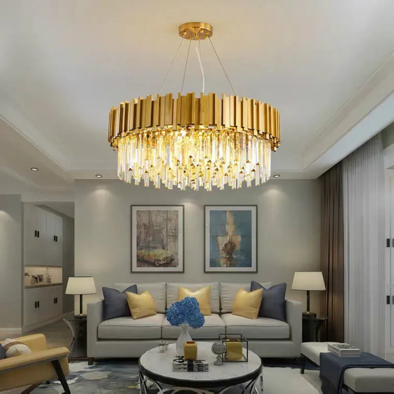 DecorBites™ Gold Metal LED Pendant Lights Adjustable Living Room Dining Round Fixture