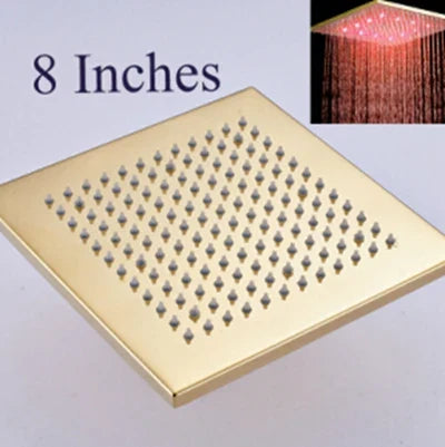 DecorBites™ Gold LED Square Rainfall Shower Head for Bathroom Faucet - Top Sprayer