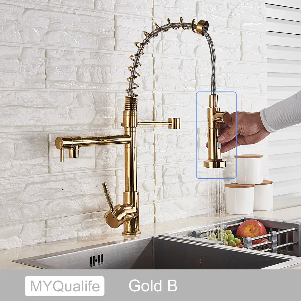DecorBites™ Black Brass Kitchen Faucet with Dual Spout, 360 Rotation, Deck Mounted
