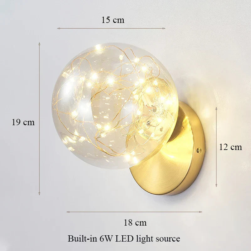 DecorBites™ Glass Shade Gold Wall Lamp for Bedroom Loft Design, Up Down Iron LED Wall Lights