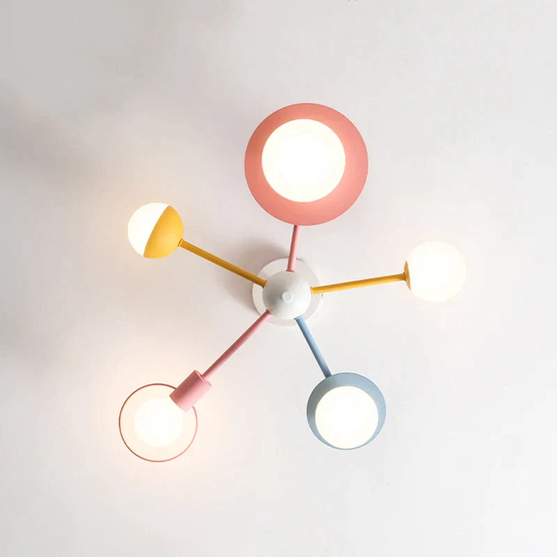 نجف زجاجي إسكندنافي للأطفال من ديكور بايتس™، مصباح سقف LED - بتصميم كرتوني أزرق وردي