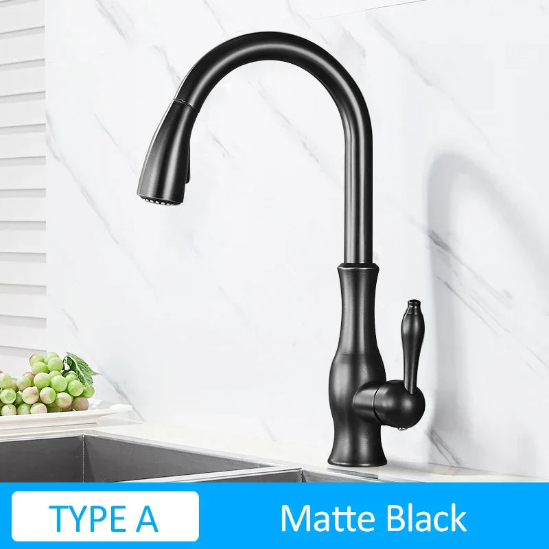 DecorBites™ Gold Swivel Spout Kitchen Faucet with Pull Down Sprayer