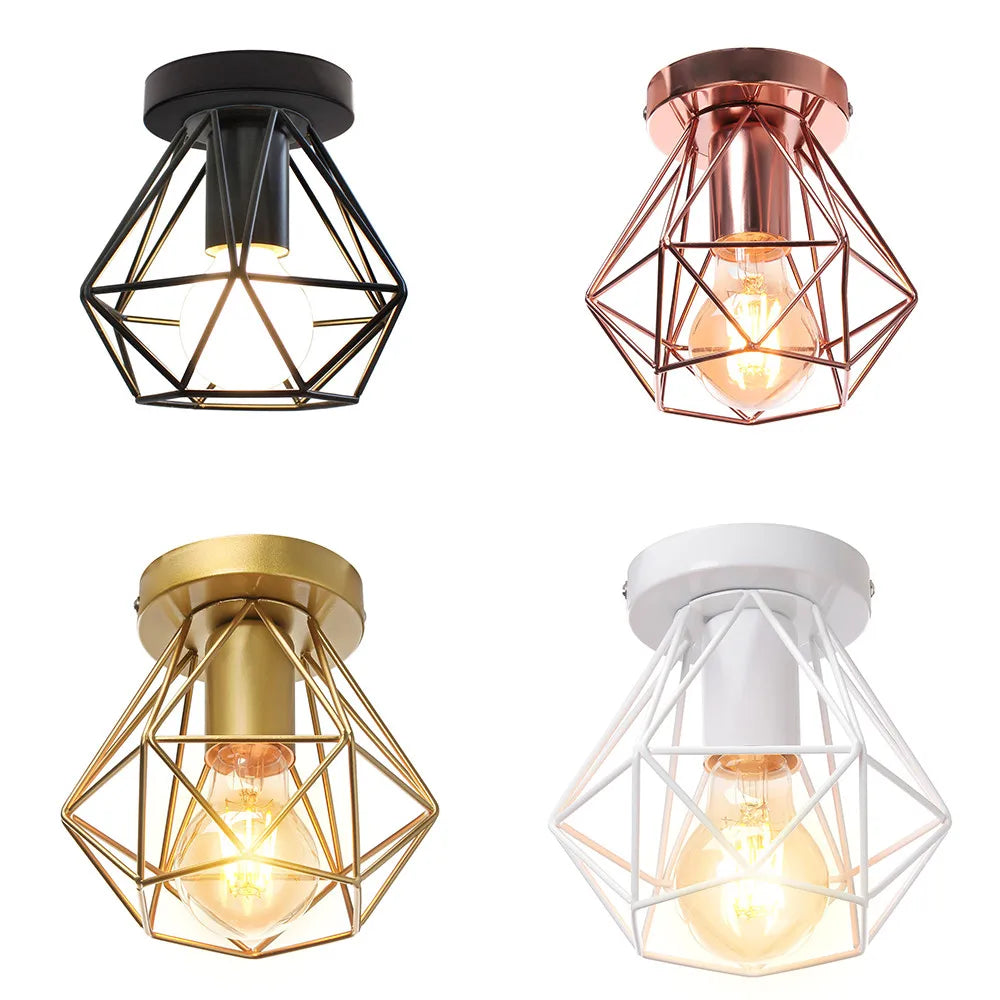 DecorBites™ Iron Frame Cage Ceiling Light Fixture Modern Retro Cafe Loft Aisle Lampshade