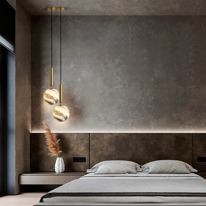 DecorBites™ Glass Planet Pendant Light: Modern LED Nordic Hanging Lamp for Living Bedroom Susp...