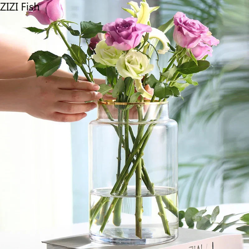 فازة زجاجية ذهبية من ديكور بايتس™، للنباتات المائية والزهور، لتزيين غرفة المعيشة وطاولة الطعام