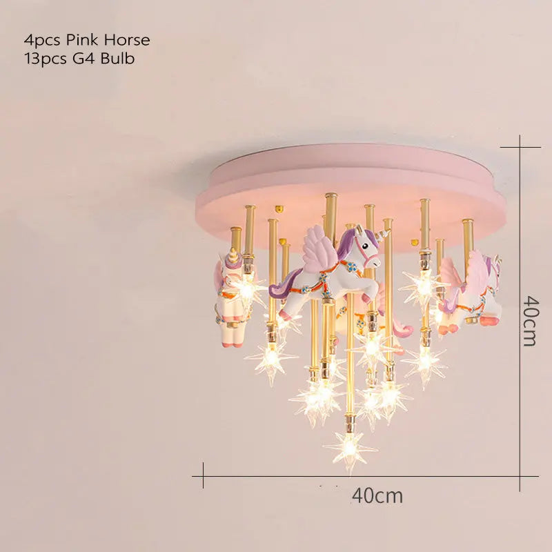 مصباح سقف بتصميم حصان ورقي من ريزن للأطفال من DecorBites™ - مصباح غرفة نوم LED أزرق وردي