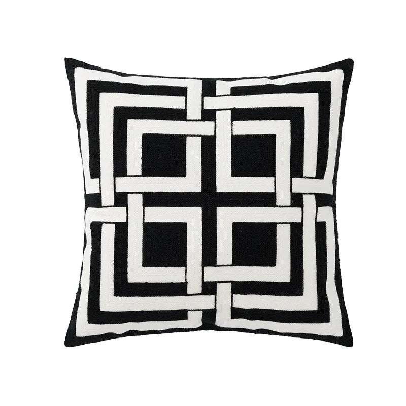 DecorBites™ Geometric Embroidery Cushion Cover 45x45cm Black Grey Soft Cozy for Home Decor