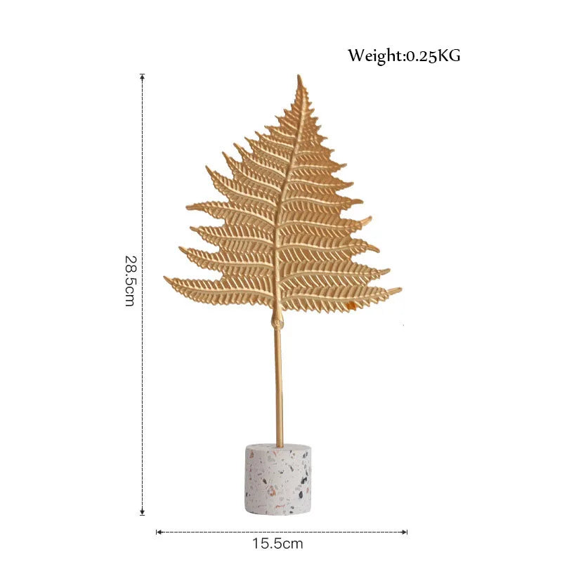 زينة DecorBites™ على شكل أوراق ذهبية على قاعدة رخامية - حرف يدوية معدنية إبداعية لديكور المنزل
