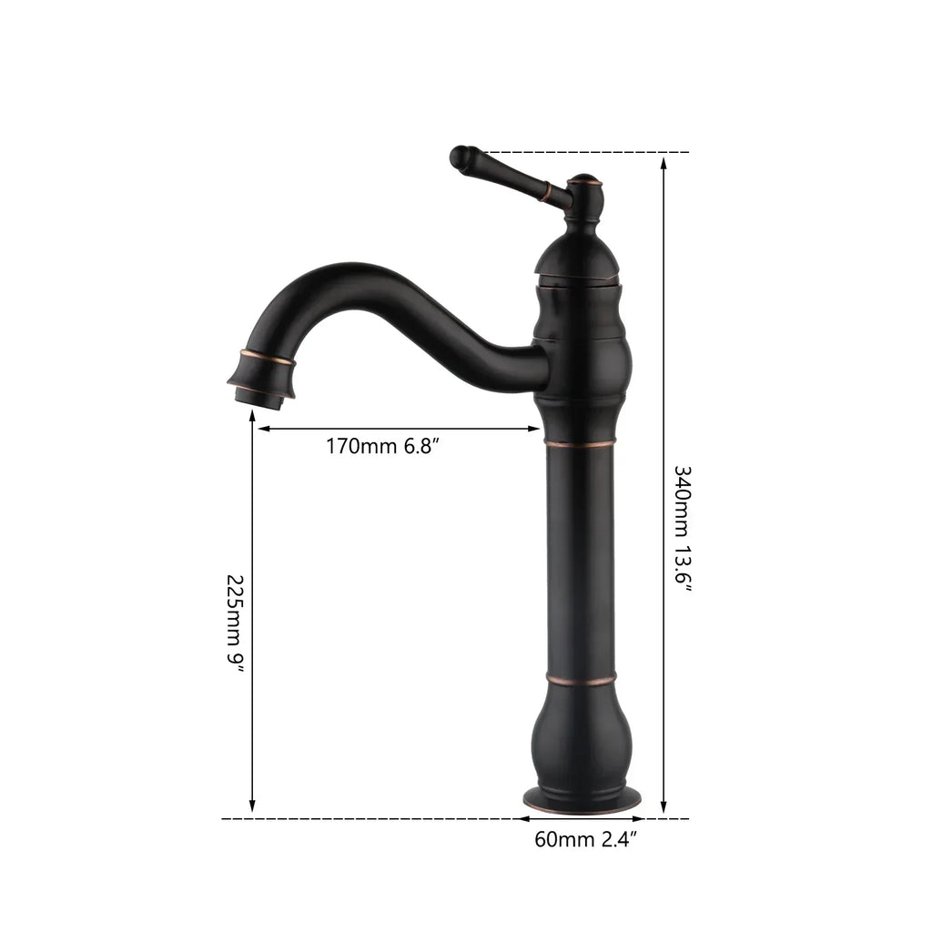 DecorBites™ Black Ceramics Sink with Hand-Painted Waterfall Design and Brass Faucet