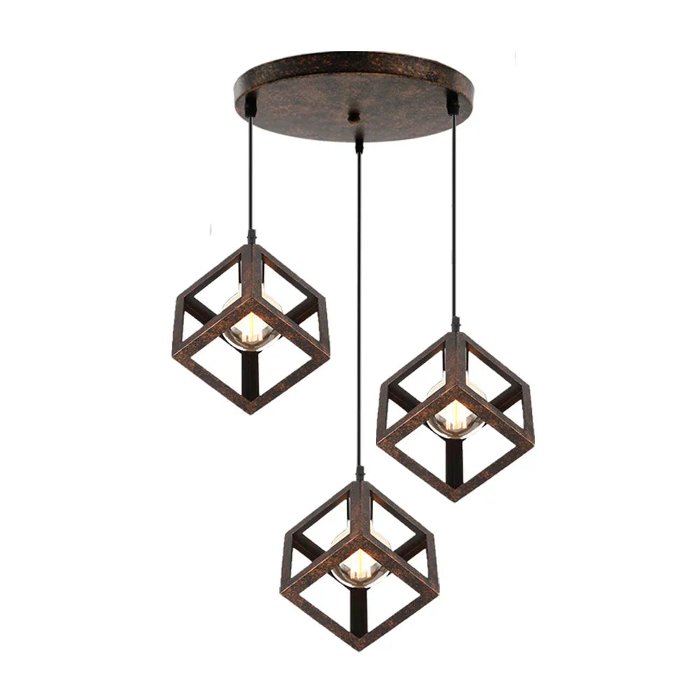 DecorBites™ Geometric Cube Pendant Lights Trio Metal Shades Square Ceiling Lamps