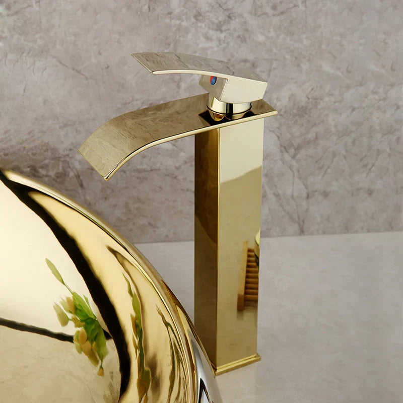 DecorBites™ Golden Plated Ceramic Basin Sink & Faucet Tap Set with Pop Drain