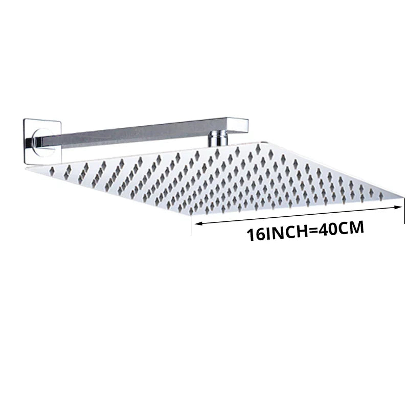 DecorBites™ 16" Luxury Rain Shower Head with Wall Mounted Shower Arm - Bathroom Accessory