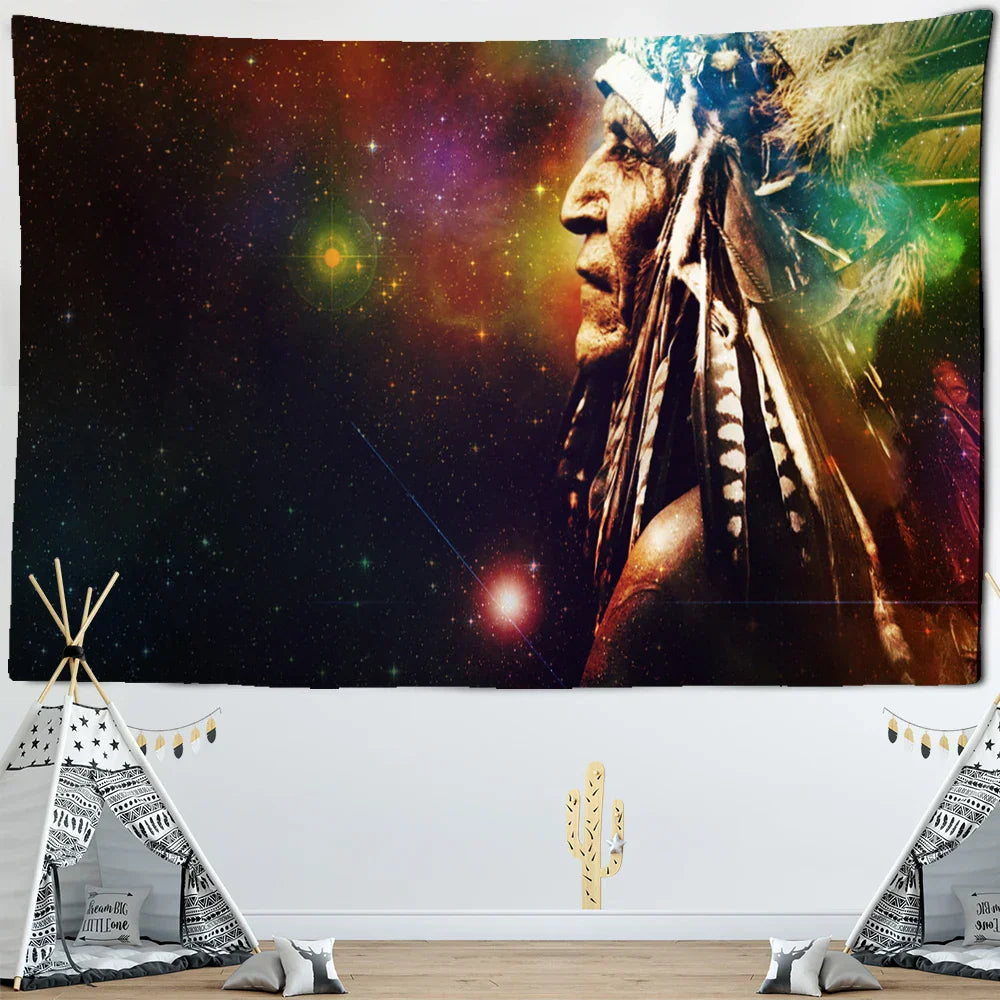 DecorBites™ Indian Head Psychedelic Tapestry Wall Hanging for Bohemian Living Room