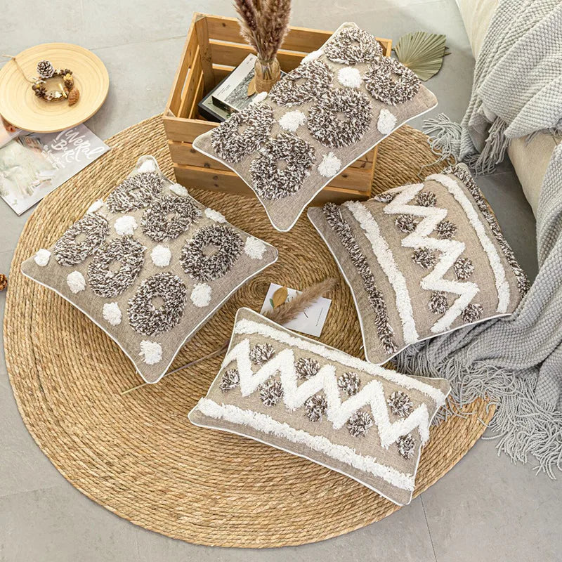 DecorBites™ Grey Diamond Tufted Zigzag Cushion Cover 45x45cm - Moroccan Style Pillowcase