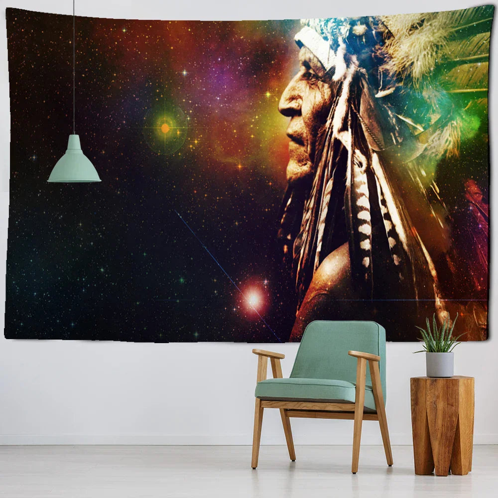 DecorBites™ Indian Head Psychedelic Tapestry Wall Hanging for Bohemian Living Room