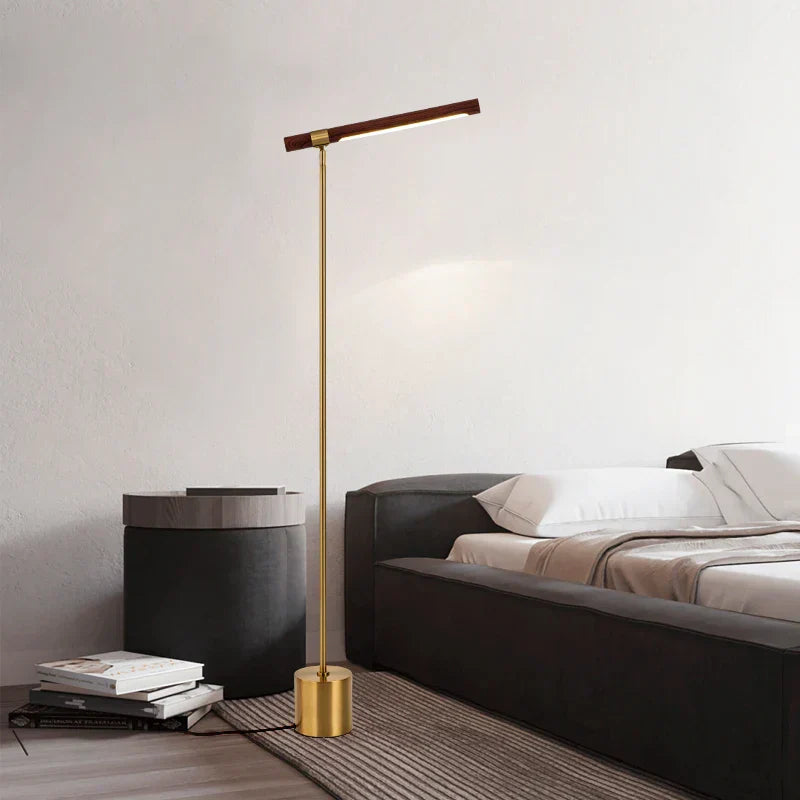 مصباح أرضي LED خشبي خطي من DecorBites™ | مصباح أرضي رأسي بتصميم عصري وبسيط على طراز لوفت
