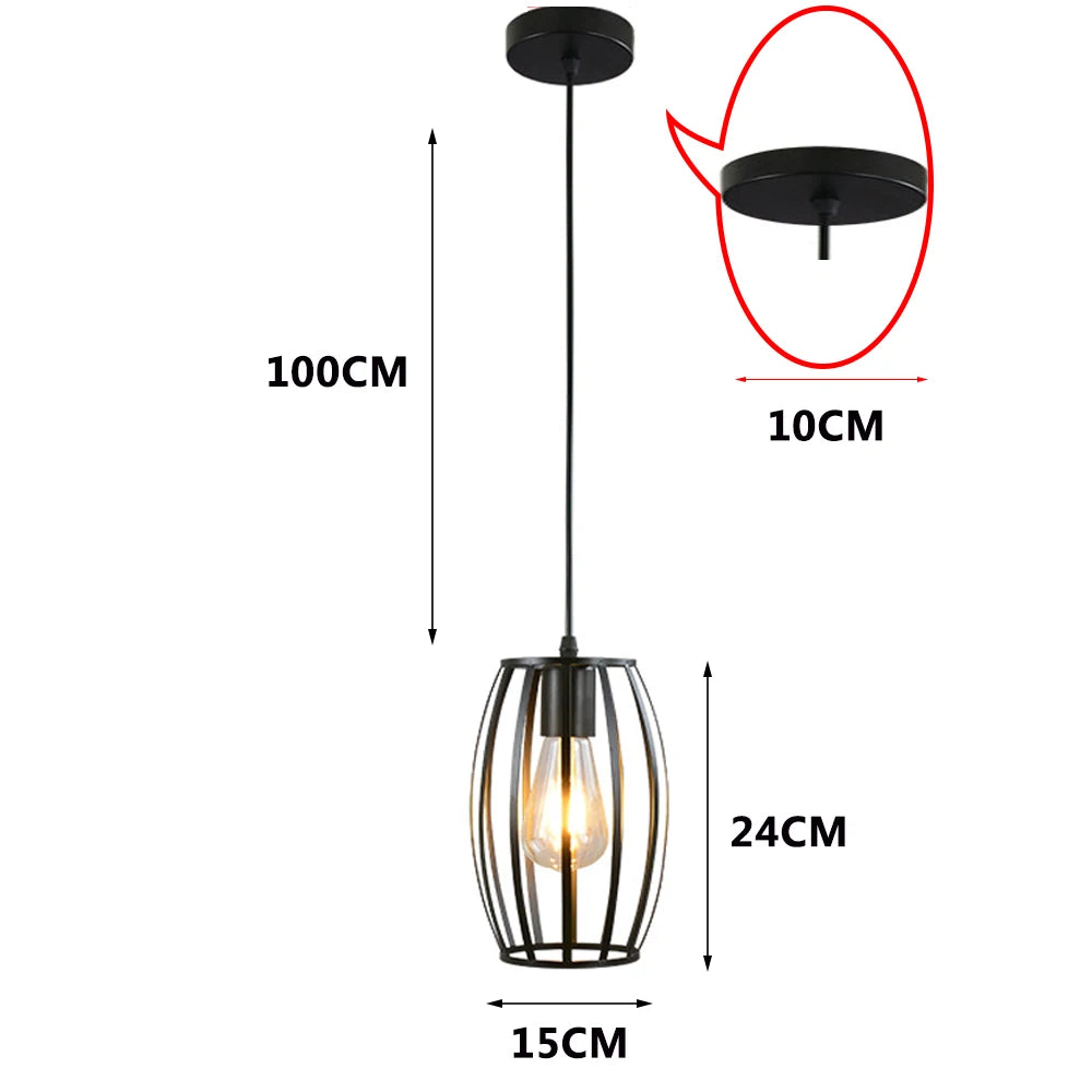 Vintage Black Geometric Iron Pendant Light