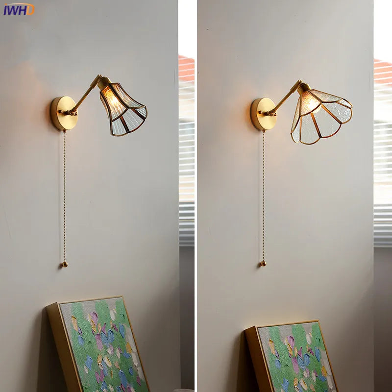 أضواء حائط LED زجاجية خضراء DecorBites™ مع مفتاح سلسلة سحب، لمسة نهائية نحاسية