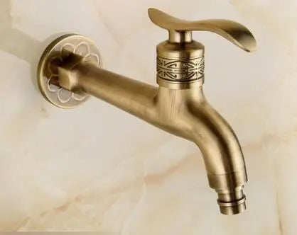 DecorBites™ Dragon Carved Antique Brass Garden Bibcocks Single Cold Tap for Outdoor ★