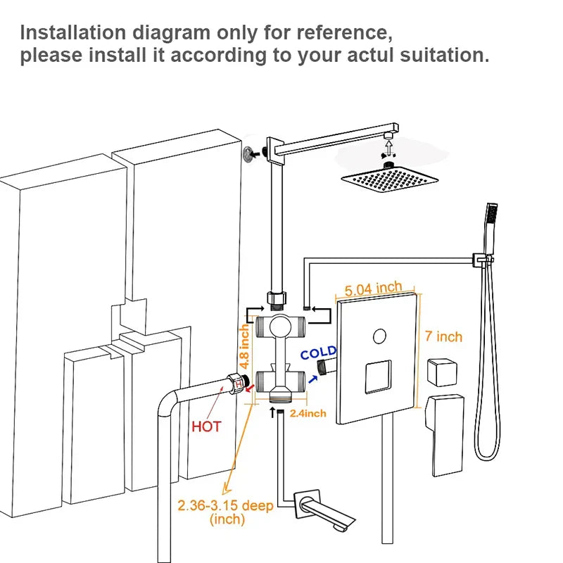 طقم صنبور دش "جولدن رينفول" من ديكوربايتس™ مع خلاطات حمام نحاسية بمقبض واحد