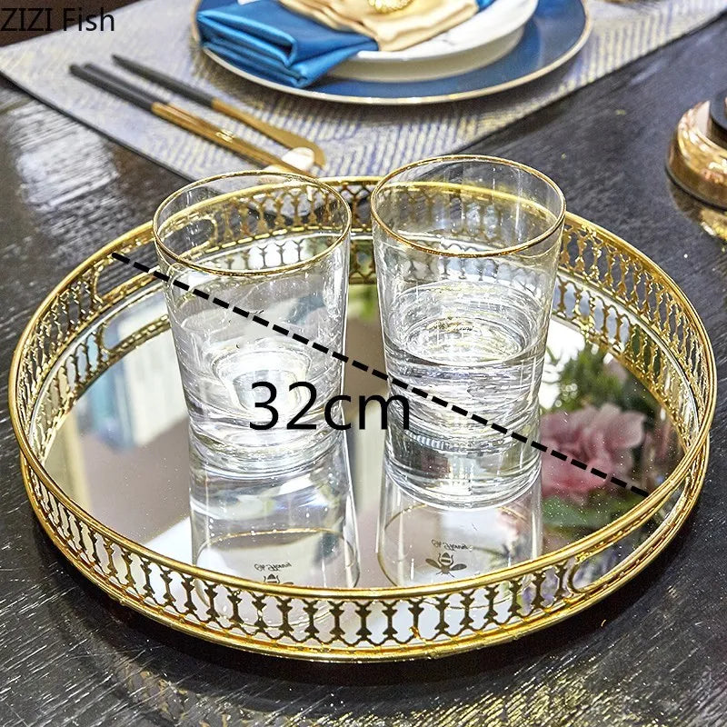 DecorBites™ Elegant Gold Mirror Glass Storage Tray for Jewelry and Small Items
